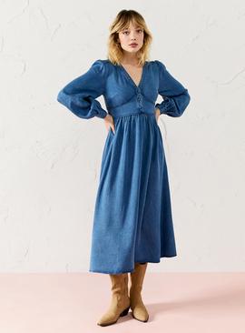 EVERBELLE Tencel Volume Sleeve Midi Dress 