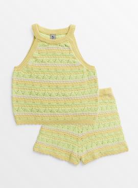 Yellow Tonal Crochet Top & Shorts Set  