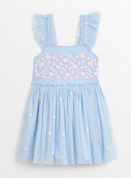 Blue Embroidered Tulle Dress 