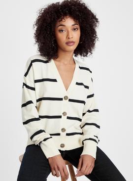 Cream Stripe Cropped Cardigan  
