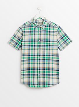 Green Check Slim Fit Short Sleeve Oxford Shirt  