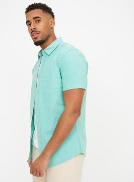 Green Slim Fit Short Sleeve Oxford Shirt 