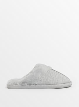 Grey Jersey Faux Fur Mule Slippers 