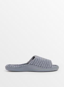 Grey Stripe Open Mule Slippers 