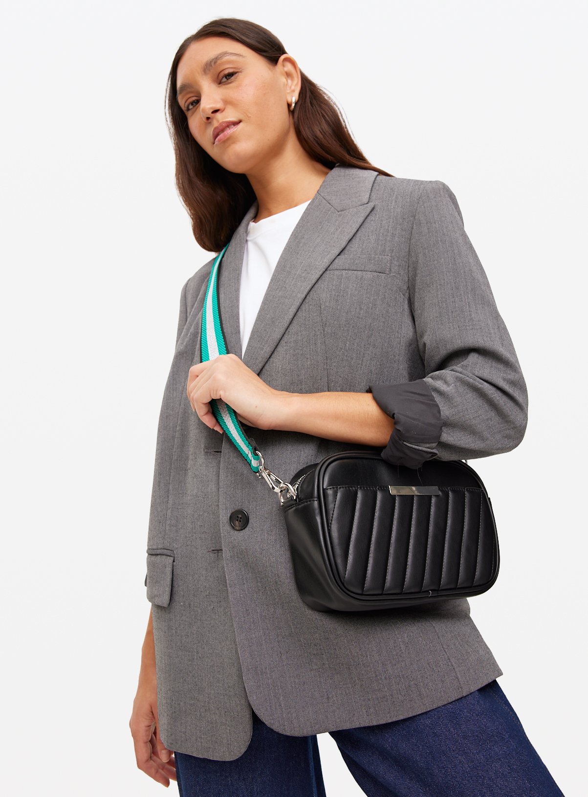 Black Faux Leather Quilted Cross Body Bag One Size