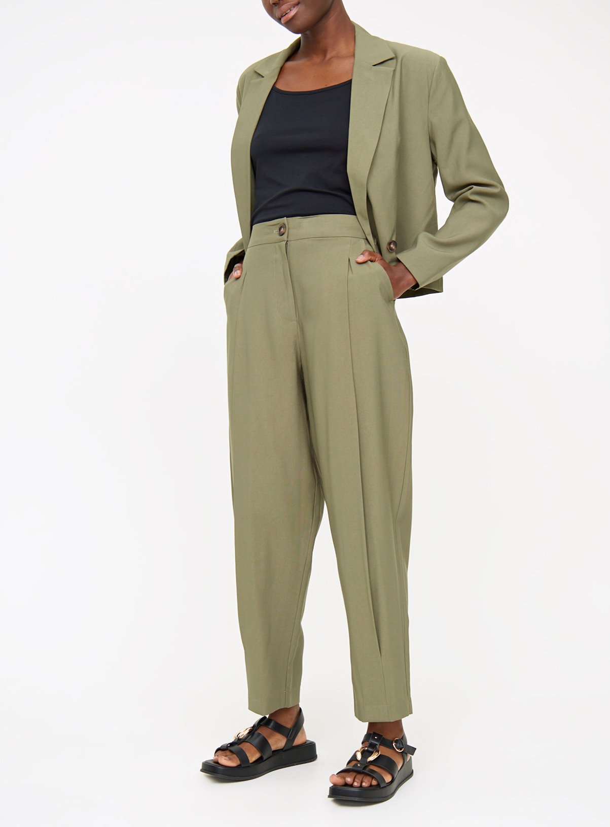 Green Barrel Leg Trousers  