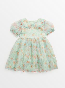 Floral Organza Collar Woven Dress 