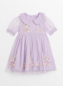 Lilac Mesh Overlay Embroidered Dress 