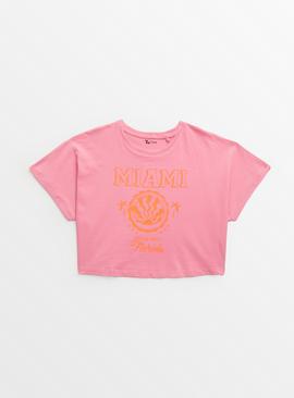 Pink Miami Graphic Cropped T-Shirt  