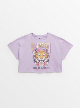Lilac Tiger Print Cropped T-Shirt 