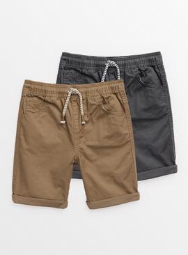 Khaki & Charcoal Twill Shorts 2 Pack 