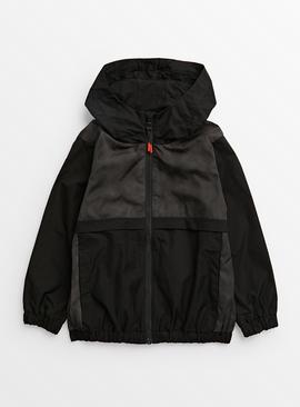 Black Grid Zip-Through Mac Coat  