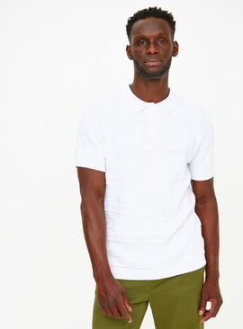 White Textured Knitted Short Sleeve Polo Shirt 