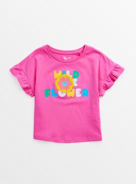 Wild Flower Pink Ruffle Sleeve T-Shirt 