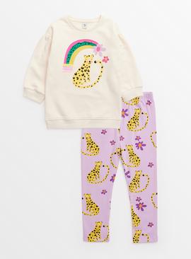 Leopard Print Sweatshirt & Lilac Leggings Set 