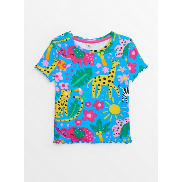 Buy Blue Safari Print Ribbed T-Shirt 1-2 years