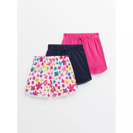 Floral & Plain Frill Hem Shorts 3 Pack