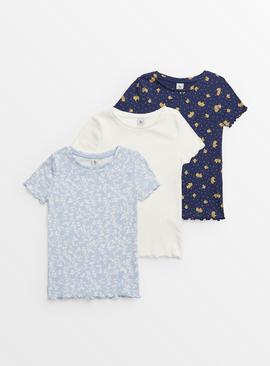 Blue & White Ribbed Short Sleeve T-Shirts 