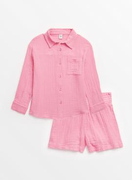 Pink Woven Shirt & Shorts Set 