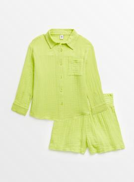 Lime Green Woven Shirt & Shorts Set 11 years