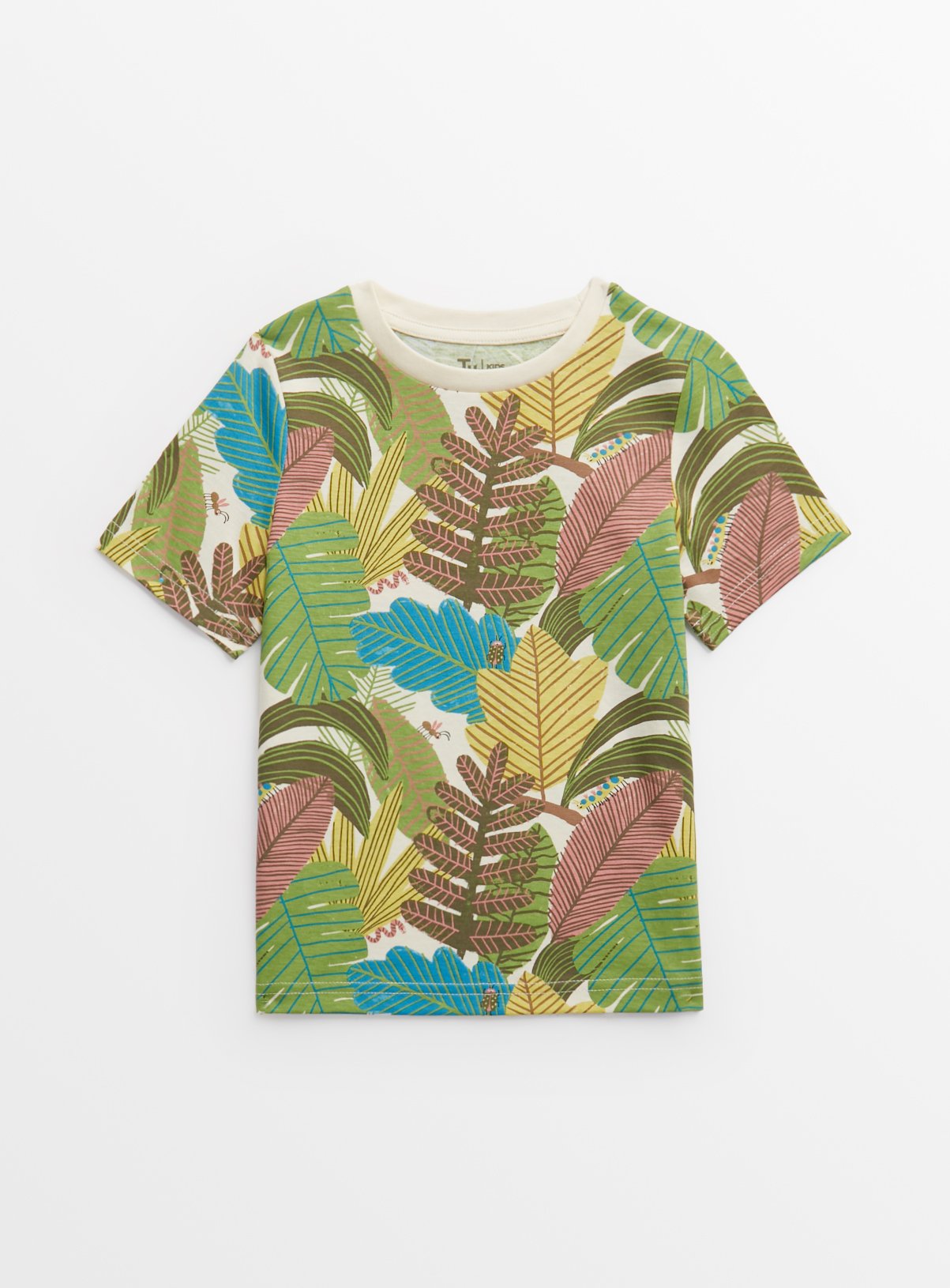 Cream Leaf Print Short Sleeve T-Shirt 