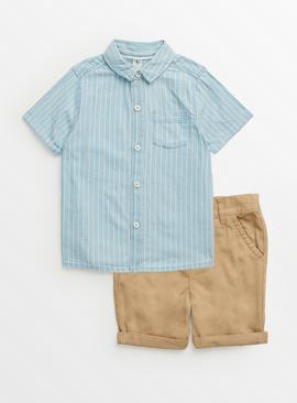 Blue Stripe Shirt & Chino Shorts Set 