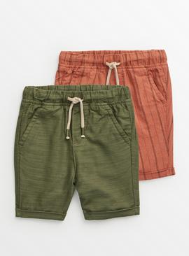 Rust & Khaki Linen Blend Shorts 2 Pack 