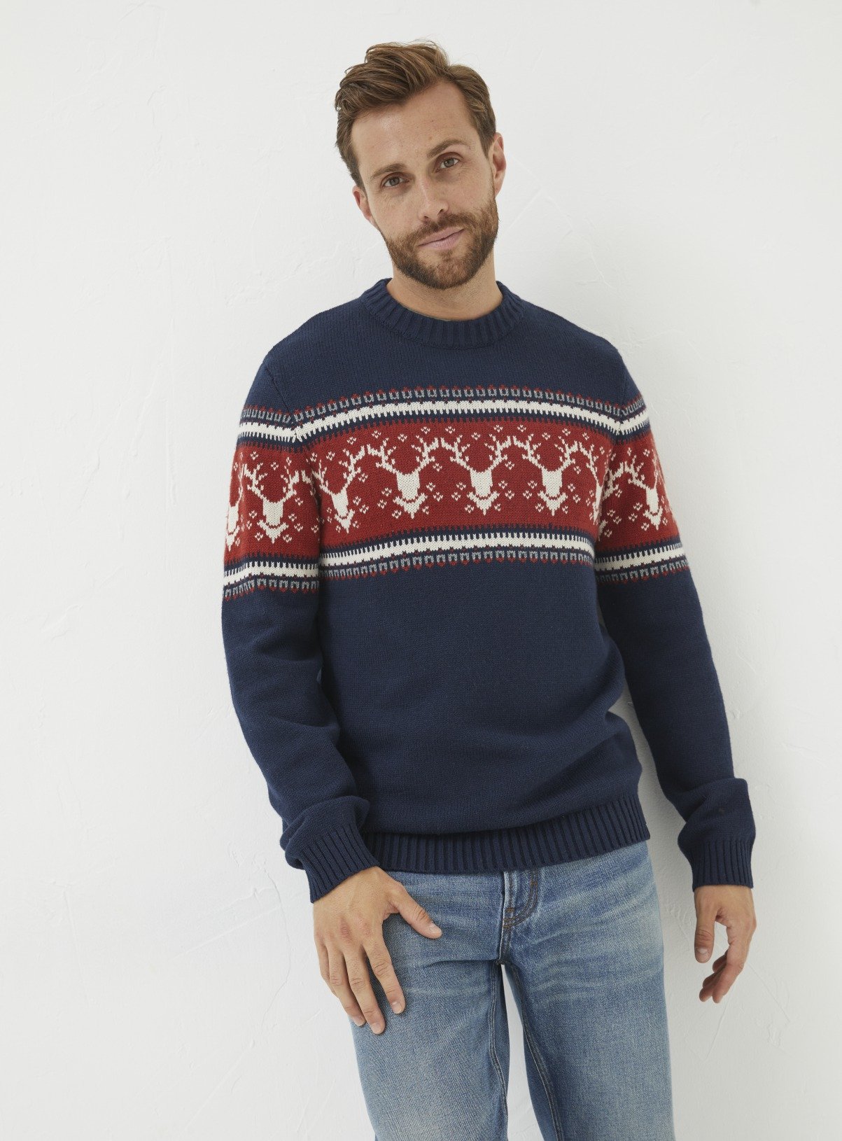 FATFACE Reindeer Crew Neck Jumper 