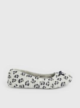 Grey Leopard Print Ballerina Slippers 