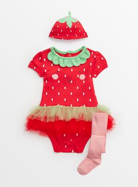 Novelty Strawberry Tutu Bodysuit, Hat & Tights Set  