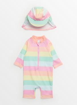 Rainbow Print Swimsuit & Keppi Hat Set  