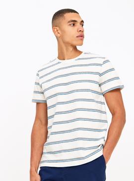 Cream Stripe Textured Short Sleeve T-Shirt 