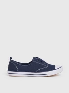 Navy Low Eyelet Canvas Trainers  