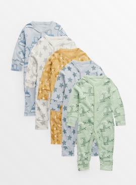 Pastel Organic Transport Sleepsuits 5 Pack Up to 3 mths