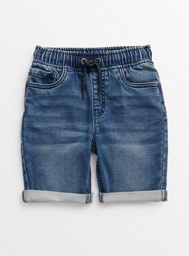 Blue Mid Denim Loopback Shorts 
