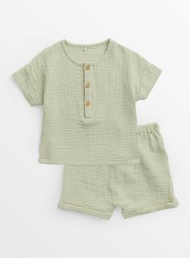 Green Woven Top & Shorts Set Up to 3 mths