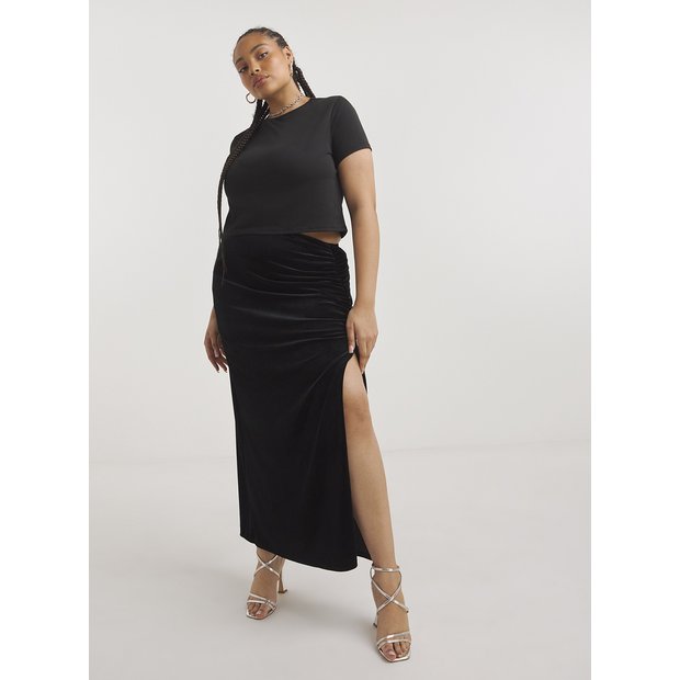 Buy SIMPLY BE Black Side Split Velour Maxi Skirt 12 | Skirts | Tu