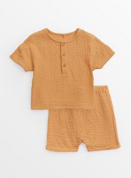 Orange Woven Top & Shorts Set Up to 3 mths