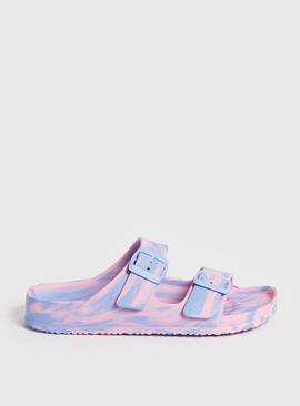 Pink & Blue Marble Slip On Sliders 