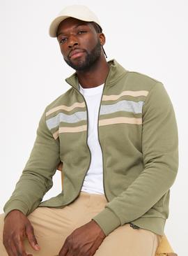 Khaki Colour Block Zip-Through Sweatshirt 