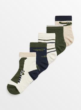 Khaki Crocodile Ankle Socks 5 Pack 