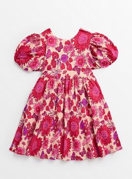 Pink Floral Bloom Woven Short Sleeve Dress 