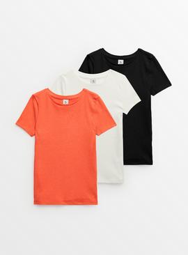 White, Black & Coral Short Sleeve T-Shirts 3 Pack 