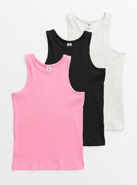 Pink, Black & Grey Ribbed Vests 3 Pack  