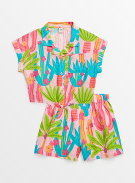 Pink Cactus Print Shirt & Shorts Set 