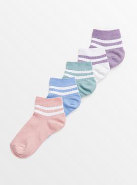 Stripe, Ribbed Ankle Socks 5 Pack 