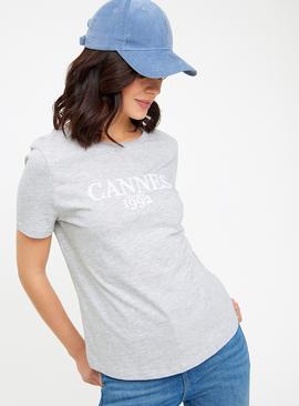 Grey Marl Cannes Graphic Print T-Shirt 