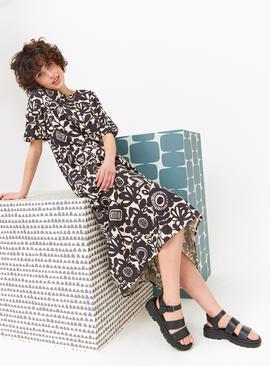 Monochrome Abstract Floral Print Midaxi Dress 