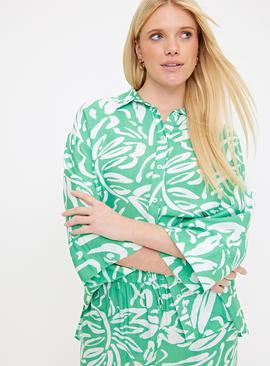 Green Leaf Print Oversized Shirt 
