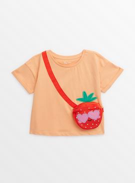 Orange T-Shirt With Strawberry Pouch 